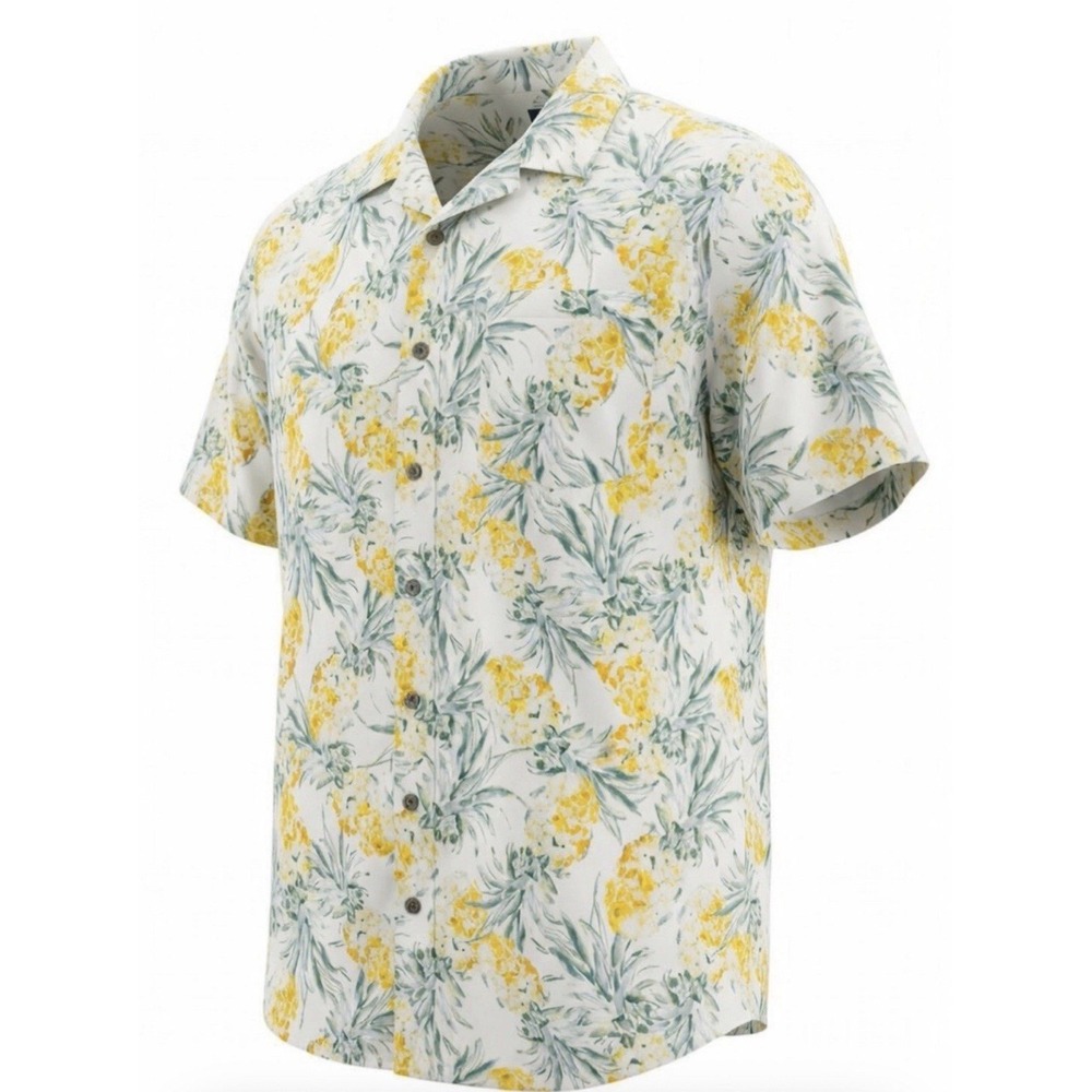 NWT‎ George Shirt Mens 3XL White Pineapple Print Livaeco Viscose Short Sleeve